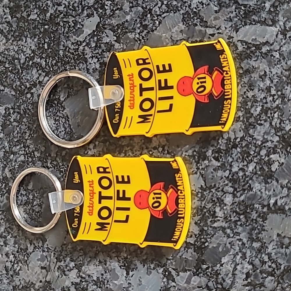 Vintage "Motor Life" Rubber Keychain - Set of 2